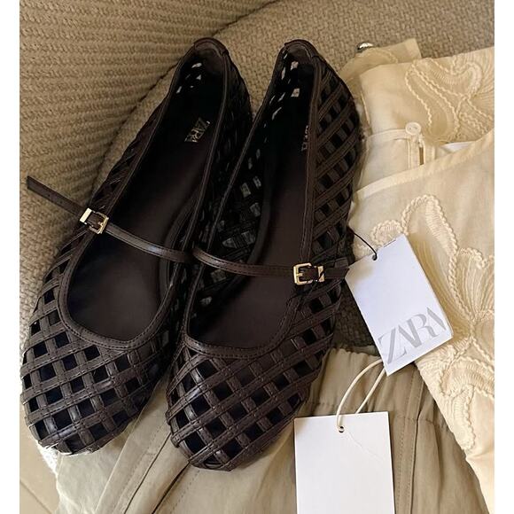 ZARA Brown Braided Mary Jane Flats NWT Size 9 - Picture 5 of 13